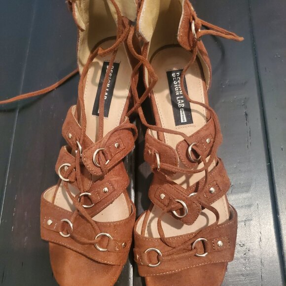 DESIGN LAB Suede gold stud lace up sandals block HP by Lord & Taylor - Picture 3 of 5